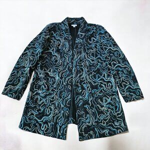 J Jill Women's Open Front Cardigan Sweater Abstract Swirls Wool Blend Size Large